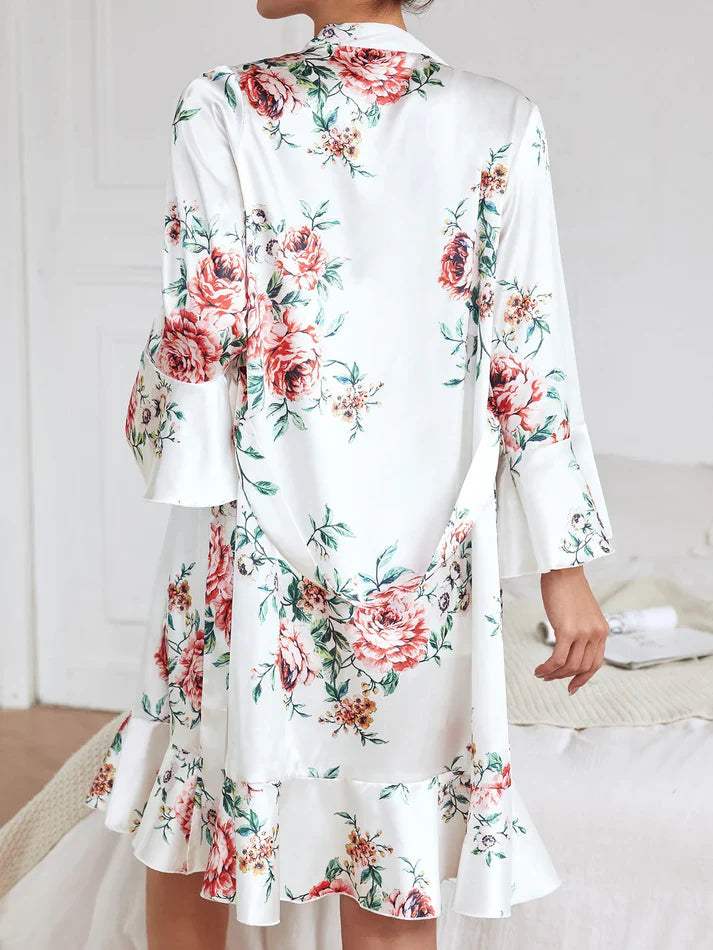 2-Piece Floral Nightwear Set with Belted Robe-7078