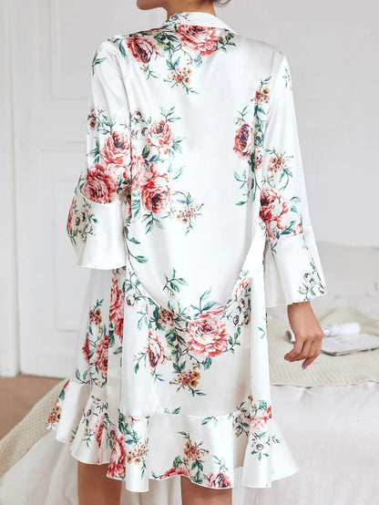 2-Piece Floral Nightwear Set with Belted Robe-7078
