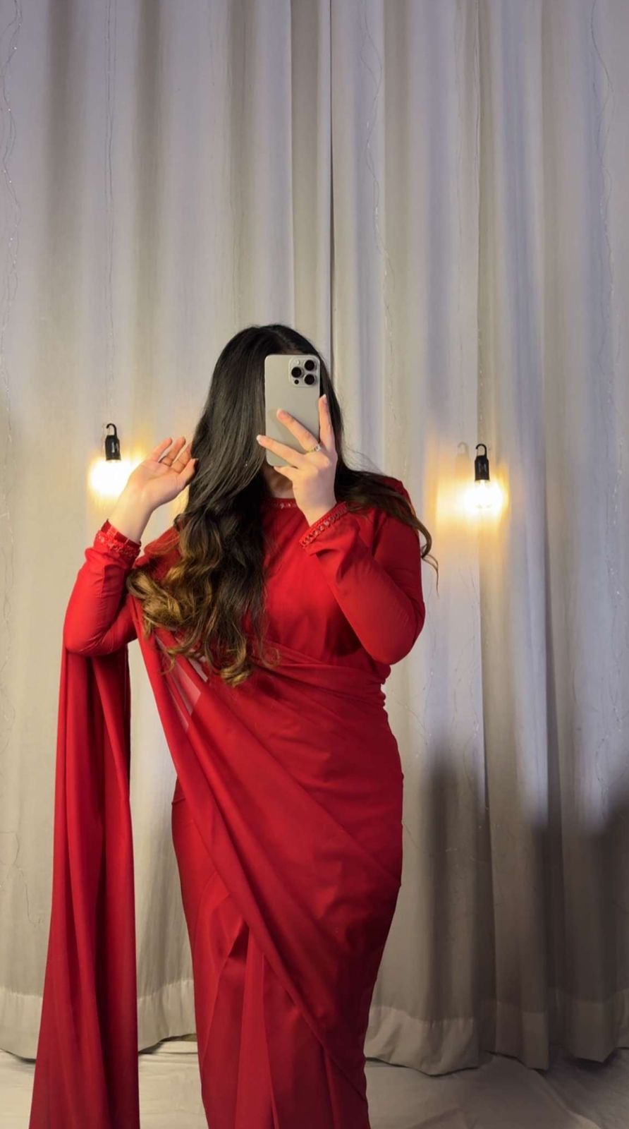 Romantic Crimson Chiffon Saree