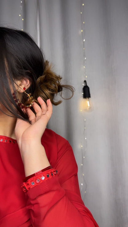 Romantic Crimson Chiffon Saree