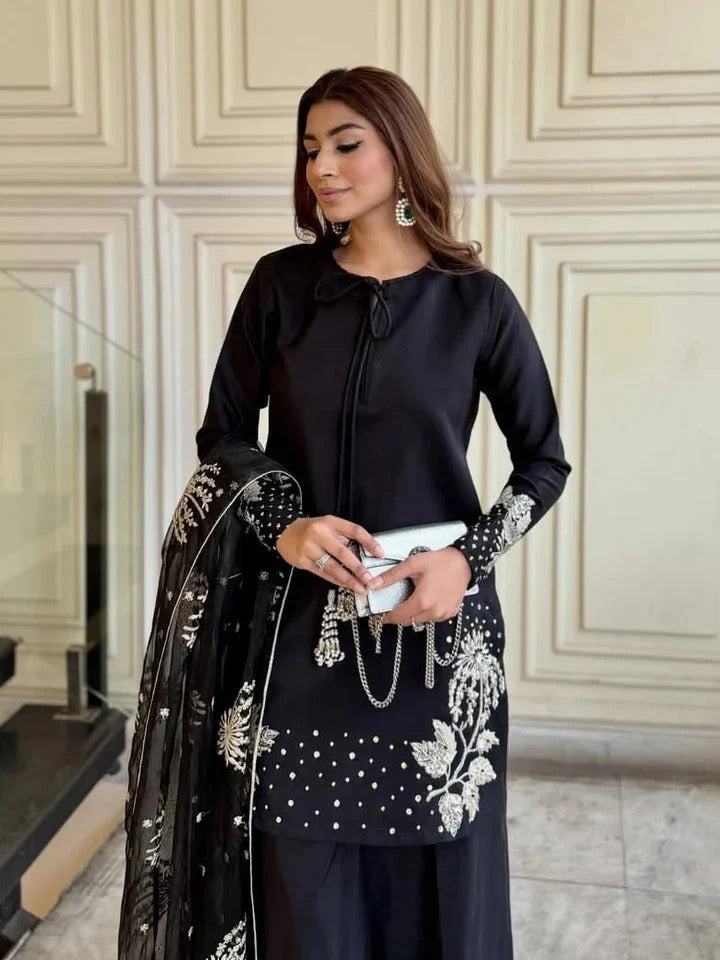 Azure Bloom Embroidered 3-Piece Suit