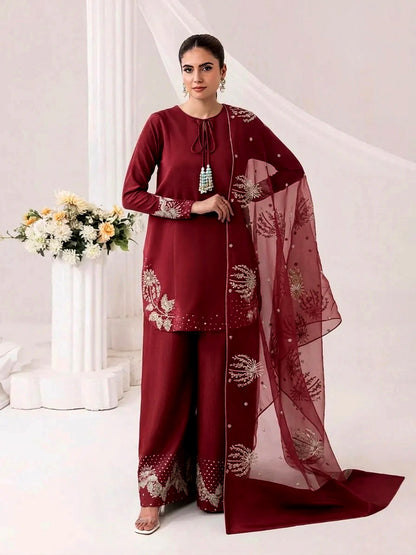 Azure Bloom Embroidered 3-Piece Suit