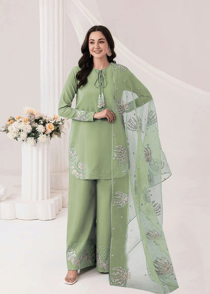 Azure Bloom Embroidered 3-Piece Suit