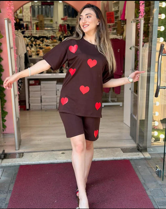 Heart Print T-Shirt & Short For Women's