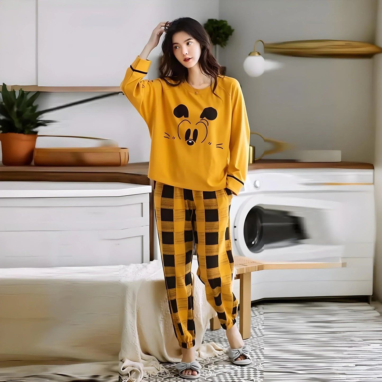Mickey Eye Print Mustard PJ Set – Women's
